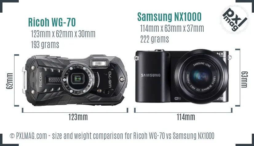 Ricoh WG-70 vs Samsung NX1000 size comparison