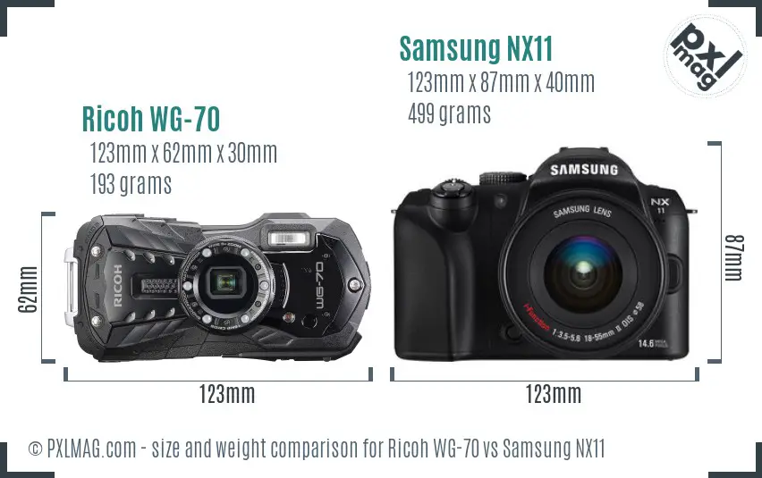 Ricoh WG-70 vs Samsung NX11 size comparison