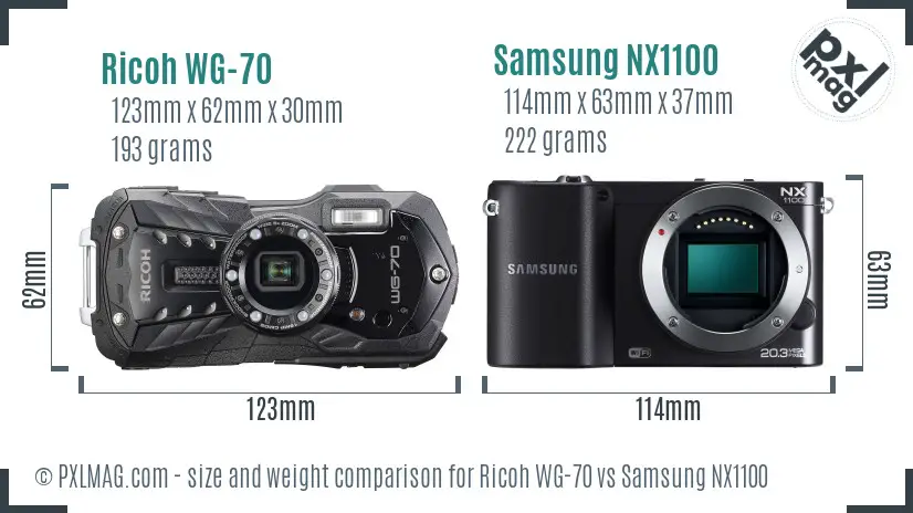 Ricoh WG-70 vs Samsung NX1100 size comparison