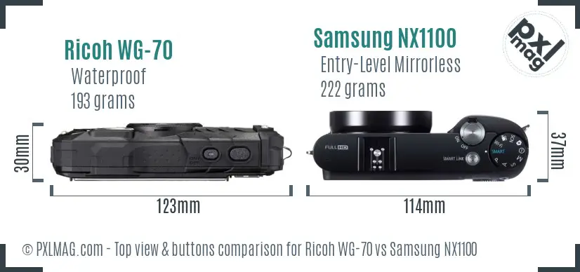 Ricoh WG-70 vs Samsung NX1100 top view buttons comparison