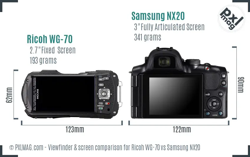 Ricoh WG-70 vs Samsung NX20 Screen and Viewfinder comparison
