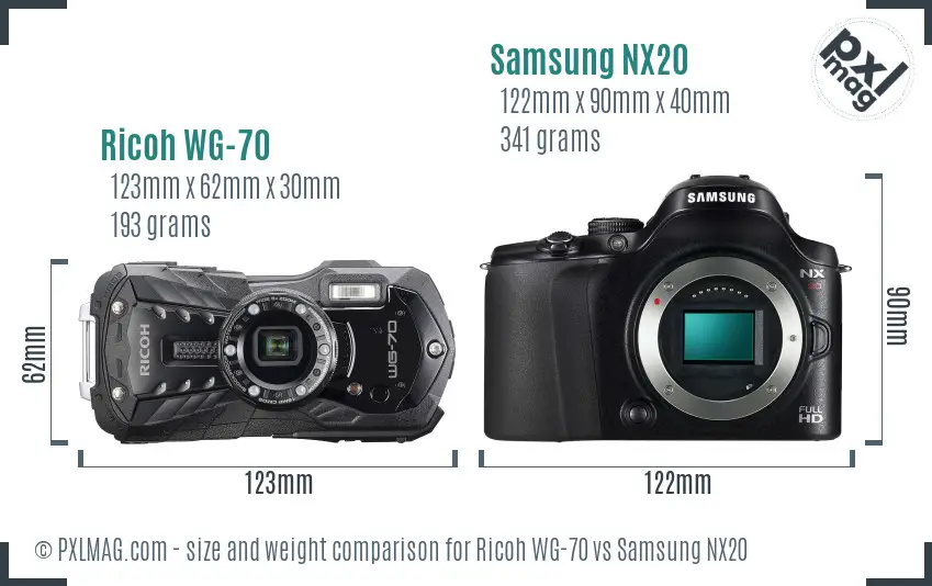 Ricoh WG-70 vs Samsung NX20 size comparison