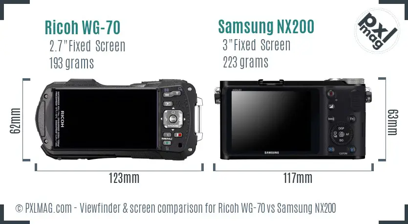 Ricoh WG-70 vs Samsung NX200 Screen and Viewfinder comparison