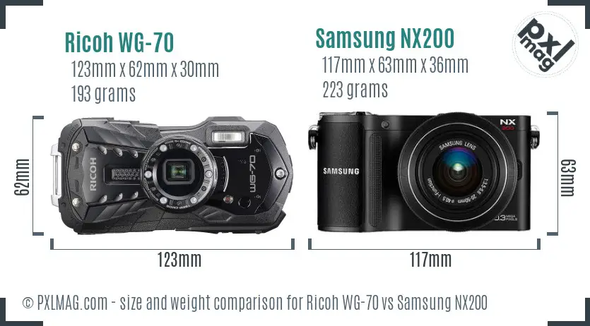 Ricoh WG-70 vs Samsung NX200 size comparison