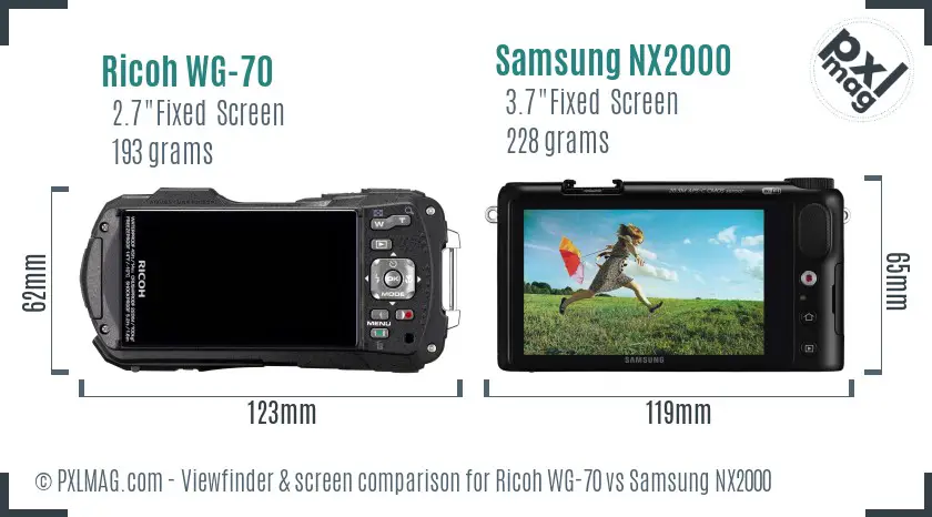 Ricoh WG-70 vs Samsung NX2000 Screen and Viewfinder comparison