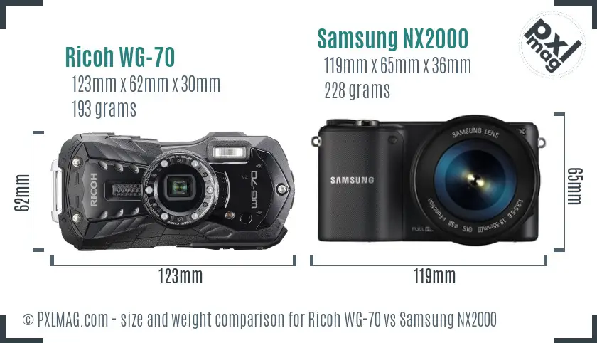 Ricoh WG-70 vs Samsung NX2000 size comparison