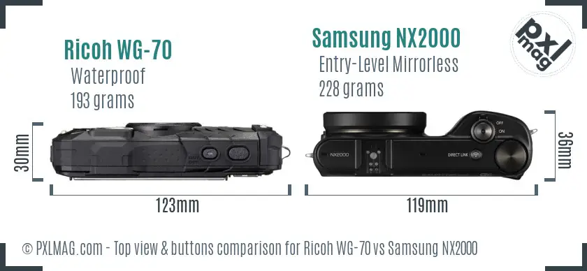 Ricoh WG-70 vs Samsung NX2000 top view buttons comparison
