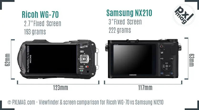 Ricoh WG-70 vs Samsung NX210 Screen and Viewfinder comparison