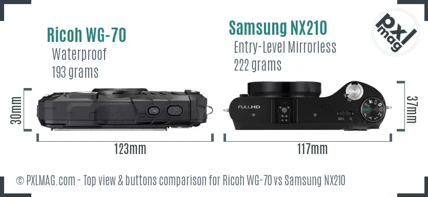 Ricoh WG-70 vs Samsung NX210 top view buttons comparison