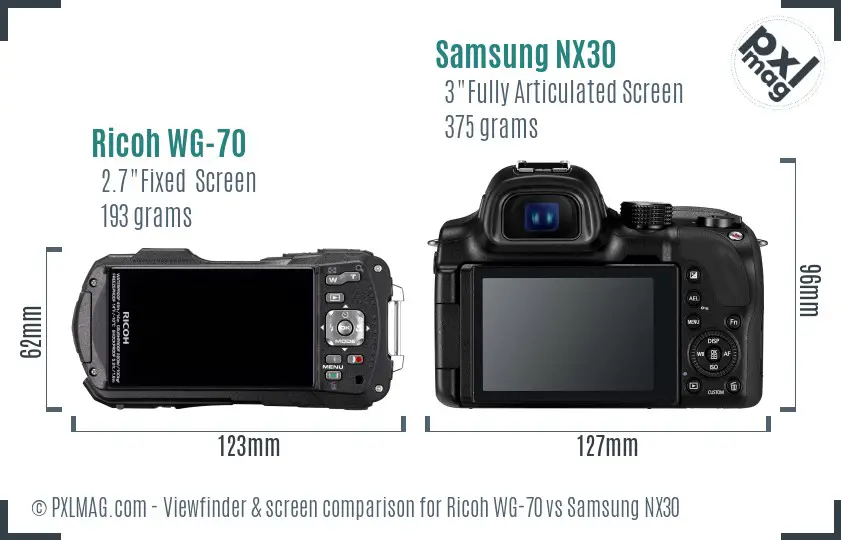 Ricoh WG-70 vs Samsung NX30 Screen and Viewfinder comparison
