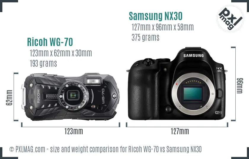Ricoh WG-70 vs Samsung NX30 size comparison