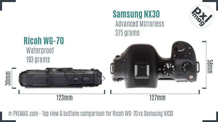 Ricoh WG-70 vs Samsung NX30 top view buttons comparison
