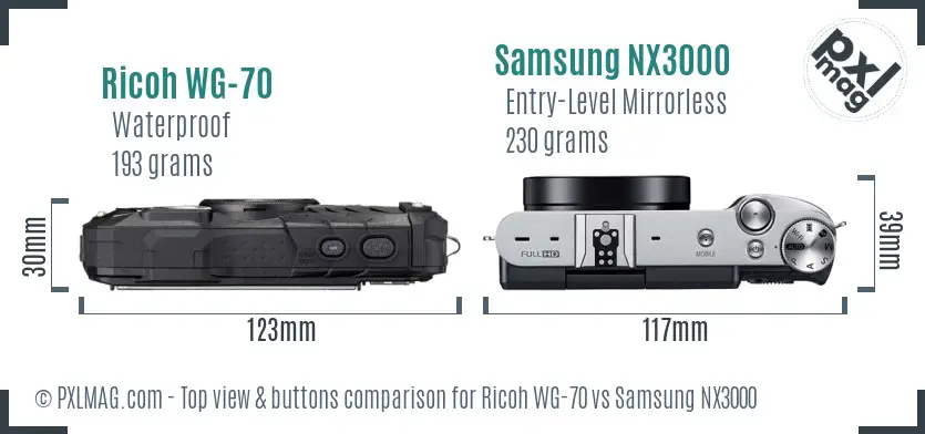 Ricoh WG-70 vs Samsung NX3000 top view buttons comparison