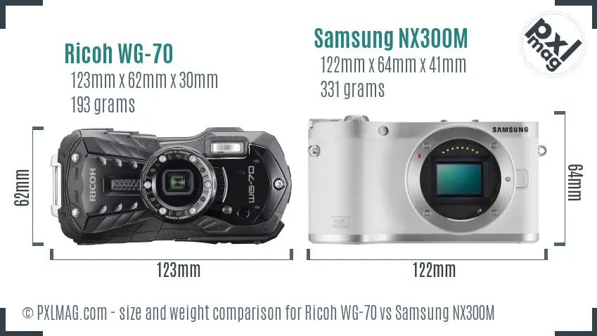 Ricoh WG-70 vs Samsung NX300M size comparison