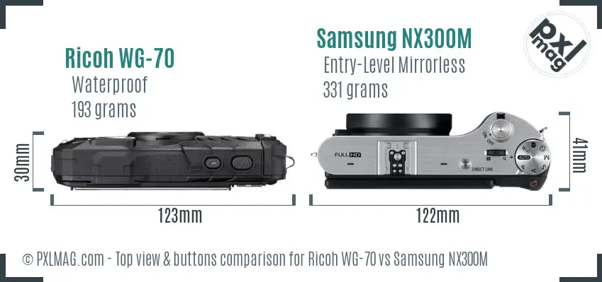 Ricoh WG-70 vs Samsung NX300M top view buttons comparison