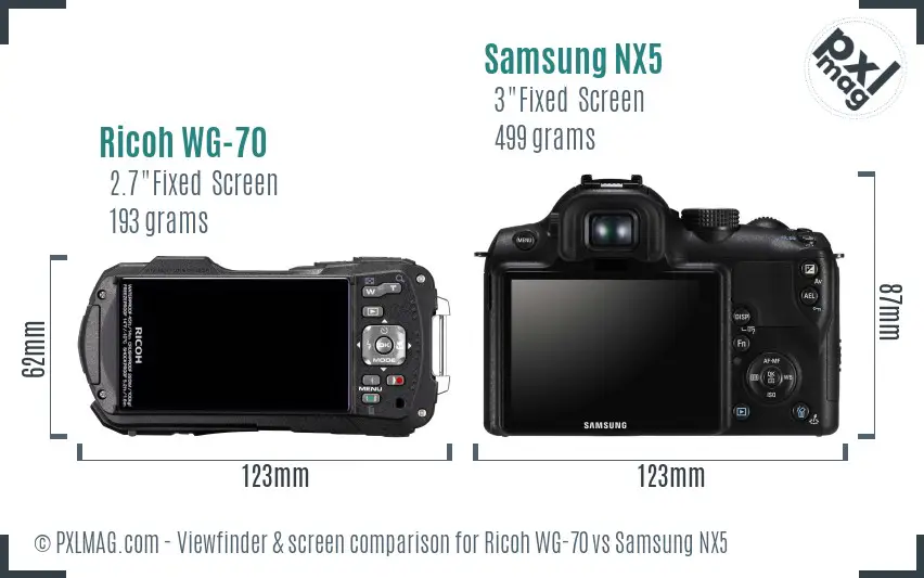 Ricoh WG-70 vs Samsung NX5 Screen and Viewfinder comparison