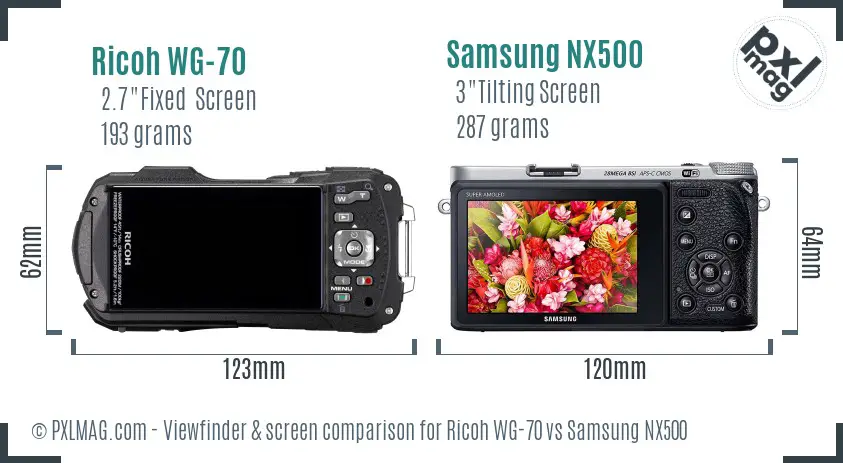 Ricoh WG-70 vs Samsung NX500 Screen and Viewfinder comparison