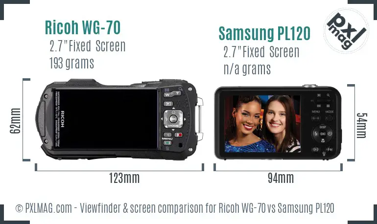 Ricoh WG-70 vs Samsung PL120 Screen and Viewfinder comparison