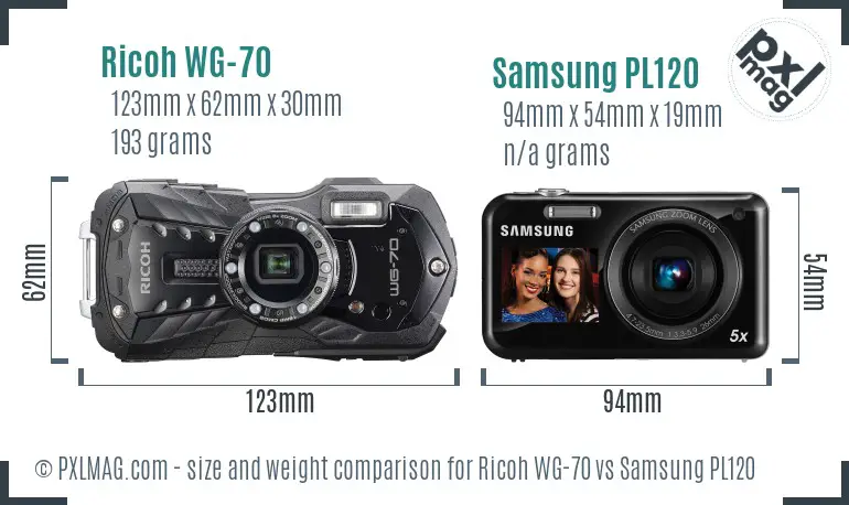 Ricoh WG-70 vs Samsung PL120 size comparison