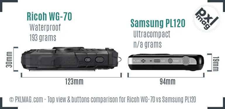 Ricoh WG-70 vs Samsung PL120 top view buttons comparison