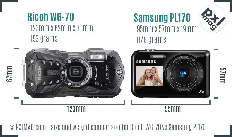 Ricoh WG-70 vs Samsung PL170 size comparison