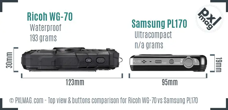 Ricoh WG-70 vs Samsung PL170 top view buttons comparison