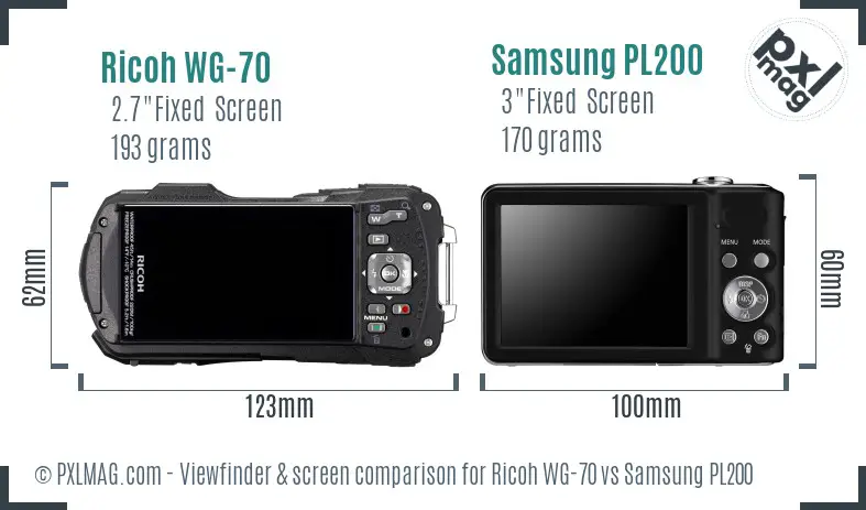 Ricoh WG-70 vs Samsung PL200 Screen and Viewfinder comparison