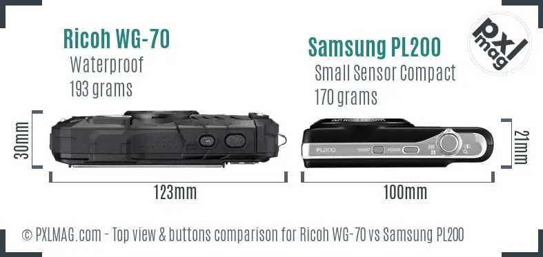 Ricoh WG-70 vs Samsung PL200 top view buttons comparison