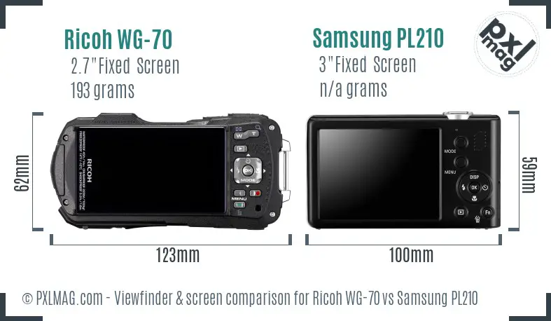Ricoh WG-70 vs Samsung PL210 Screen and Viewfinder comparison