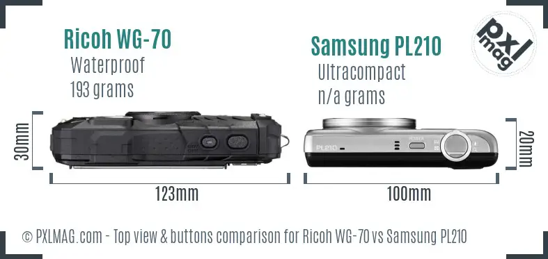 Ricoh WG-70 vs Samsung PL210 top view buttons comparison