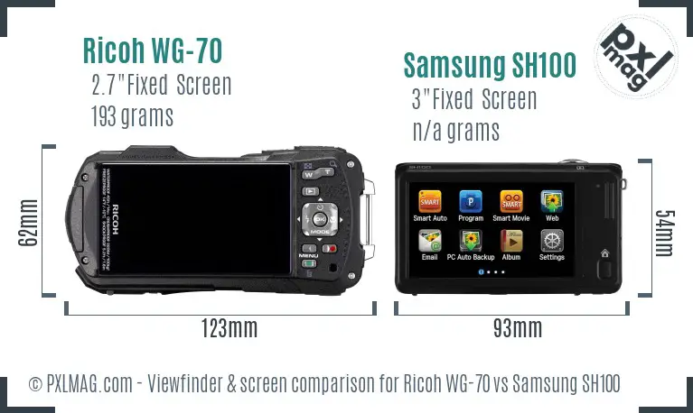 Ricoh WG-70 vs Samsung SH100 Screen and Viewfinder comparison