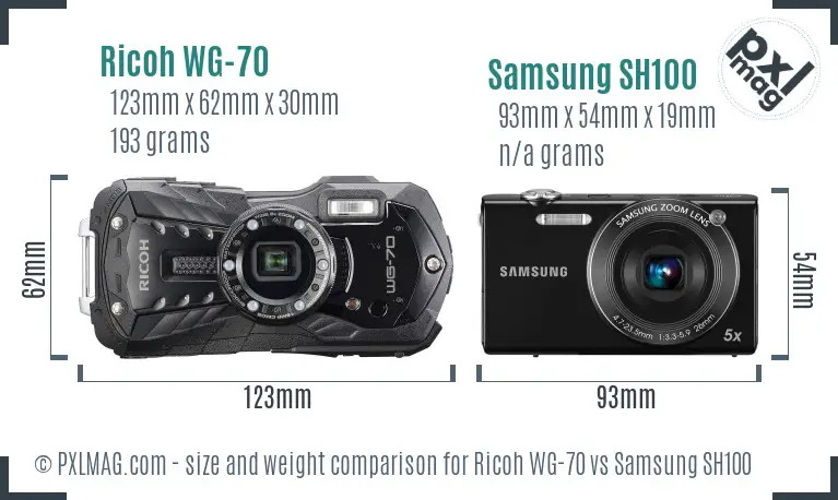 Ricoh WG-70 vs Samsung SH100 size comparison