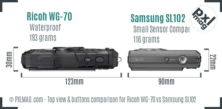 Ricoh WG-70 vs Samsung SL102 top view buttons comparison