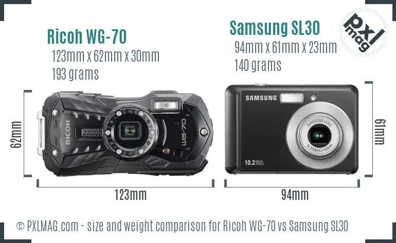 Ricoh WG-70 vs Samsung SL30 size comparison