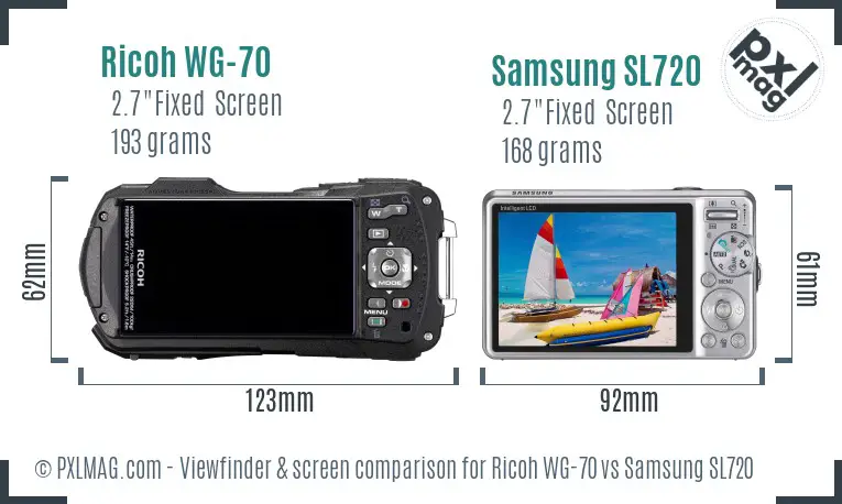 Ricoh WG-70 vs Samsung SL720 Screen and Viewfinder comparison