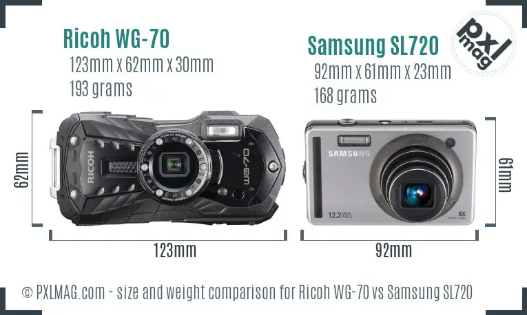 Ricoh WG-70 vs Samsung SL720 size comparison