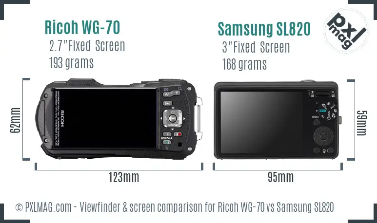 Ricoh WG-70 vs Samsung SL820 Screen and Viewfinder comparison