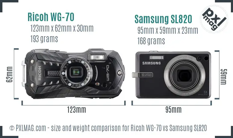 Ricoh WG-70 vs Samsung SL820 size comparison