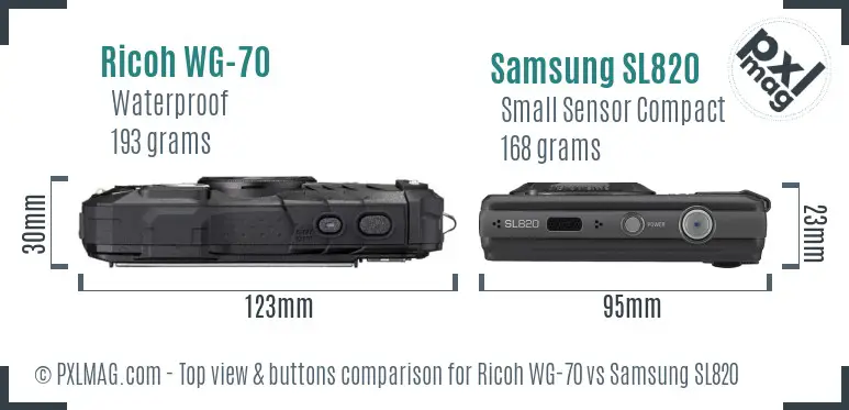Ricoh WG-70 vs Samsung SL820 top view buttons comparison