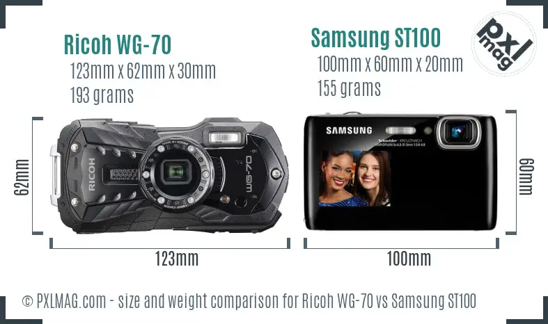 Ricoh WG-70 vs Samsung ST100 size comparison