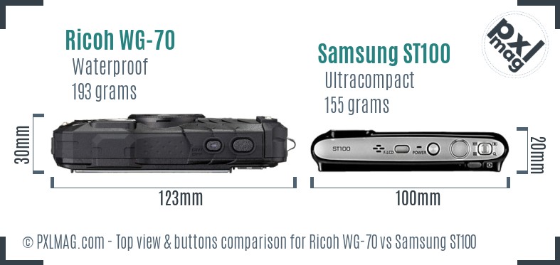 Ricoh WG-70 vs Samsung ST100 top view buttons comparison