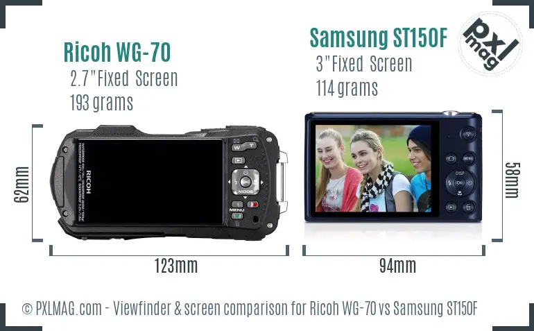 Ricoh WG-70 vs Samsung ST150F Screen and Viewfinder comparison