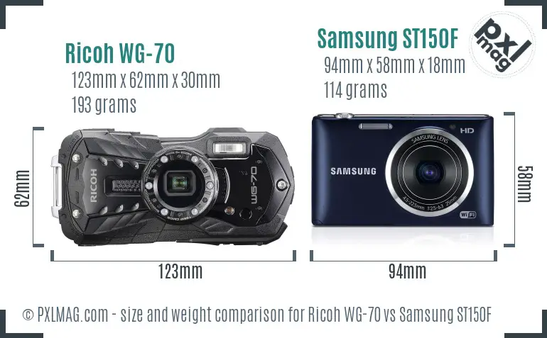 Ricoh WG-70 vs Samsung ST150F size comparison
