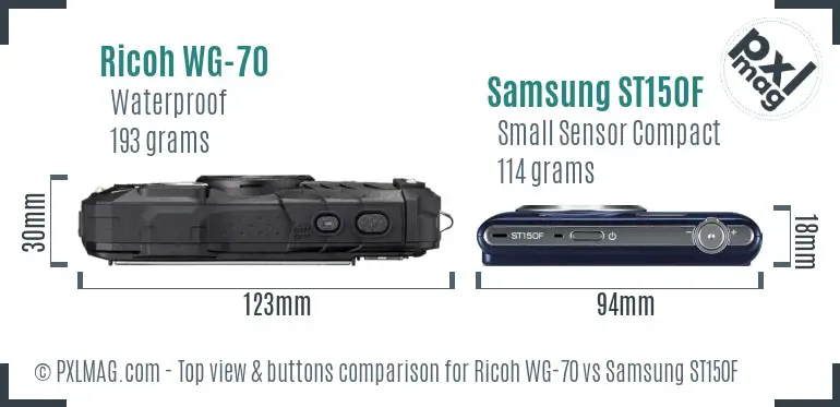 Ricoh WG-70 vs Samsung ST150F top view buttons comparison