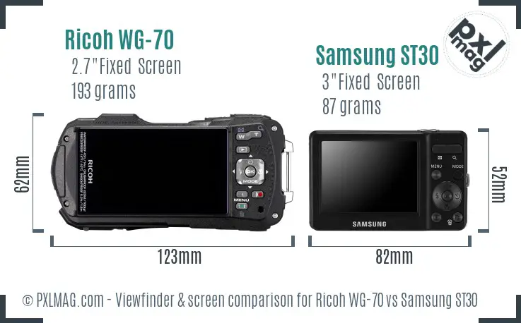Ricoh WG-70 vs Samsung ST30 Screen and Viewfinder comparison