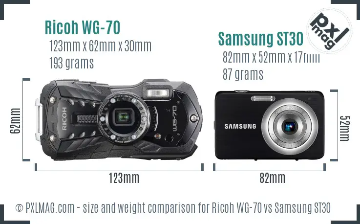 Ricoh WG-70 vs Samsung ST30 size comparison
