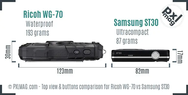 Ricoh WG-70 vs Samsung ST30 top view buttons comparison