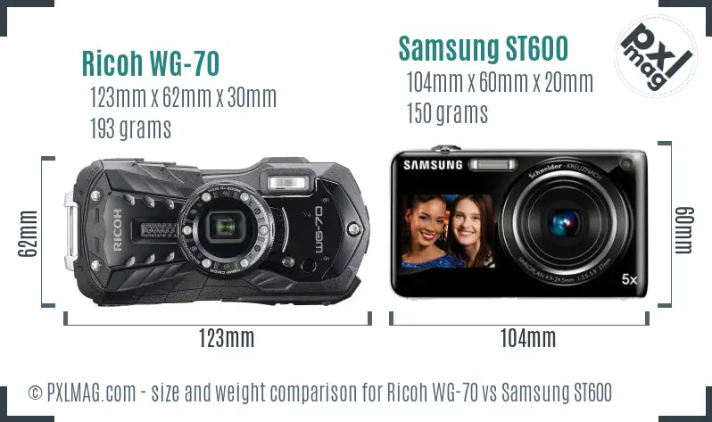 Ricoh WG-70 vs Samsung ST600 size comparison