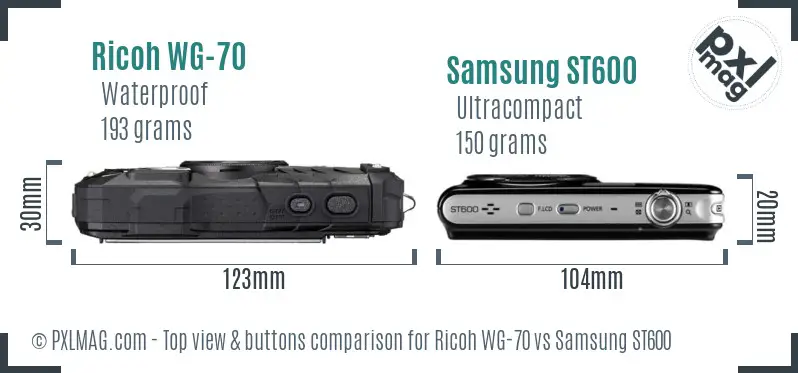 Ricoh WG-70 vs Samsung ST600 top view buttons comparison