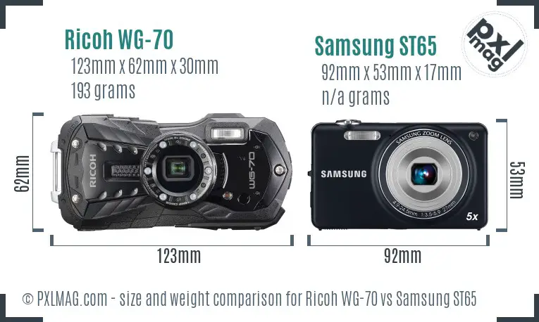 Ricoh WG-70 vs Samsung ST65 size comparison